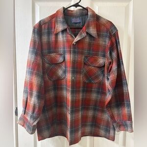 Rare Pendleton Men's Wool Plaid Flannel Button Up Shirt Red Gray Black Size XL